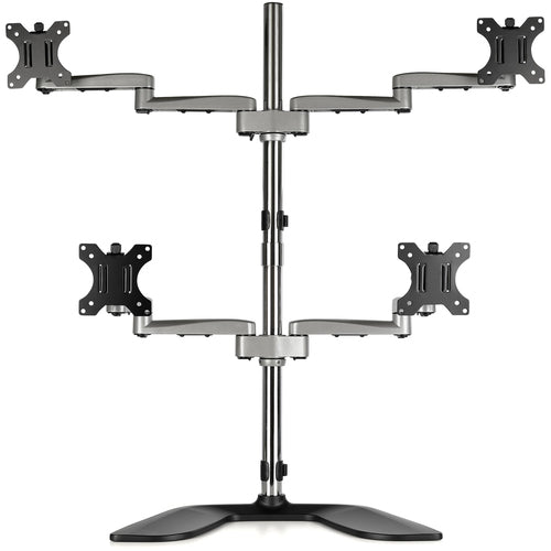 StarTech.com Desktop Quad Monitor Stand - Ergonomic VESA 4 Monitor Arm (2x2) up to 32" (17.6lb/8kg) - Free Standing Articulating Universal Pole Mount - Height Adjustable/Tilt/Swivel/Rotate - Silver