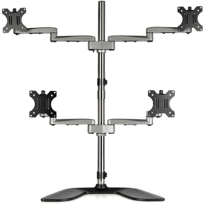 StarTech.com Desktop Quad Monitor Stand - Ergonomic VESA 4 Monitor Arm (2x2) up to 32" (17.6lb/8kg) - Free Standing Articulating Universal Pole Mount - Height Adjustable/Tilt/Swivel/Rotate - Silver