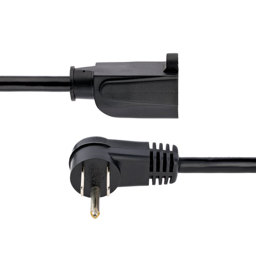 StarTech.com 1ft (30cm) Power Extension Cord, Right Angle NEMA 5-15P to NEMA 5-15R, 13A 125V, 16AWG, Black Computer Power Extension Cord, AC Outlet Extension Cable, UL Listed