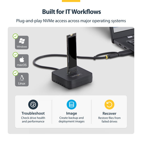 StarTech.com USB-C/USB-A to M.2 NVMe Dock Adapter, 10Gbps, Tool-Free External M.2 NVMe SSD Reader, B+M/M-Key