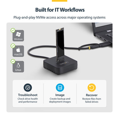 StarTech.com USB-C/USB-A to M.2 NVMe Dock Adapter, 10Gbps, Tool-Free External M.2 NVMe SSD Reader, B+M/M-Key