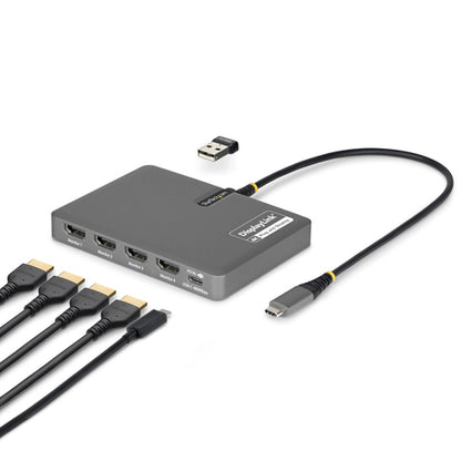 StarTech.com USB-C to Quad-Monitor Workstation Adapter, 4K 60Hz HDMI, 140W PD Passthrough for Laptop Charging, USB Port for Wireless Keyboard / Mouse, TAA