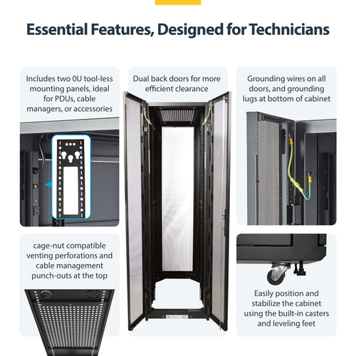 StarTech.com 42U Enterprise-Grade Server Rack Cabinet Kit, 19in Enclosed 4-Post Rack with Built-in Cable Management, 35in (89cm) Mounting Depth, 3307lb (1500kg) Capacity