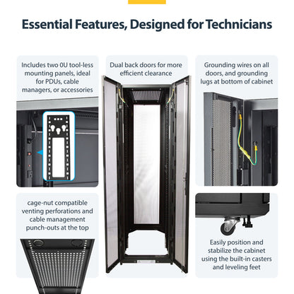 StarTech.com 42U Enterprise-Grade Server Rack Cabinet Kit, 19in Enclosed 4-Post Rack with Built-in Cable Management, 35in (89cm) Mounting Depth, 3307lb (1500kg) Capacity