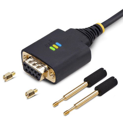 StarTech.com 1ft (30cm) USB to Null Modem Serial Adapter Cable, COM Retention, FTDI, USB-A to DB9 RS232, Interchangeable DB9 Nuts/Screws, Windows/macOS/Linux
