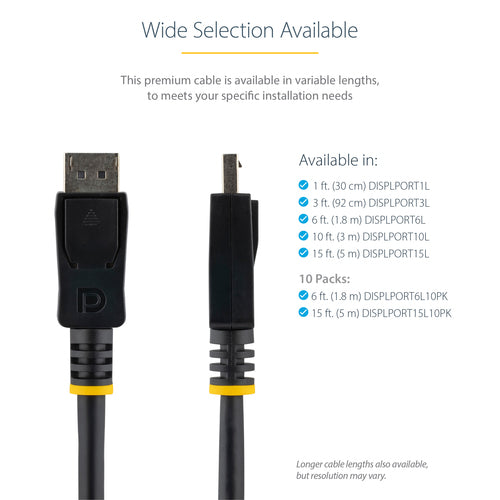 StarTech.com 6ft (2m) DisplayPort 1.2 Cable 10 Pack, 4K x 2K Ultra HD VESA Certified DisplayPort Cable, HBR2, DP to DP Cable for Monitor, Latching DP Connectors - DP 1.2 Cable Male/Male