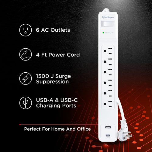 CyberPower 6 Outlet Surge Strip With USB