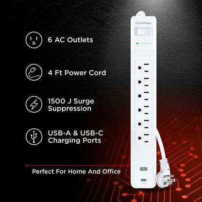 CyberPower 6 Outlet Surge Strip With USB