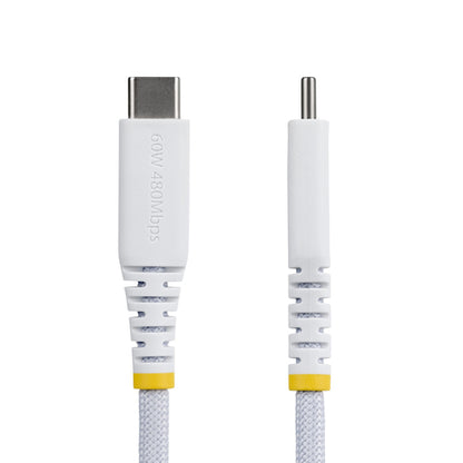 StarTech.com 1ft (30cm) White USB-C Charging Cable, 60W (3A) PD, Dual-Layer Braided Nylon/TPE Jacket, Rugged USB C Charging Cord, USB 2.0 Laptop Charger Cable