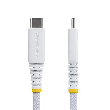 StarTech.com 6in (15cm) White USB-C Charging Cable, 60W (3A) PD, Dual-Layer Braided Nylon/TPE Jacket, Rugged USB C Charging Cord, USB 2.0 Laptop Charger Cable