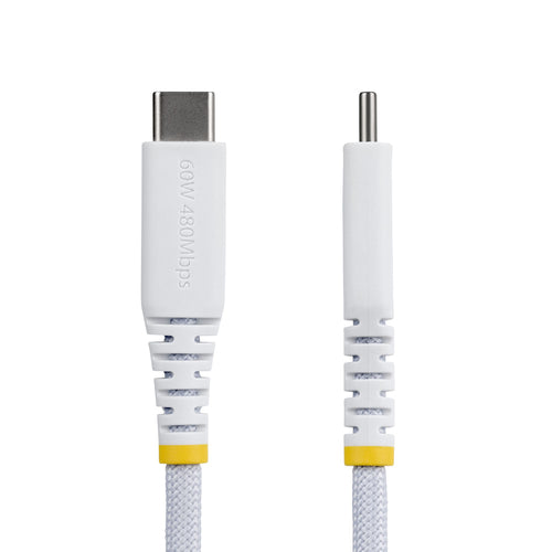 StarTech.com 10ft (3m) White USB-C Charging Cable, 60W (3A) PD, Dual-Layer Braided Nylon/TPE Jacket, Rugged USB C Charging Cord, USB 2.0 Laptop Charger Cable