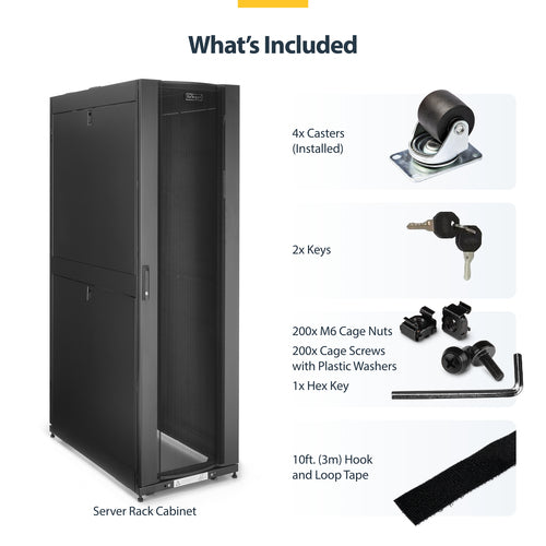 StarTech.com 42U Enterprise-Grade Server Rack Cabinet Kit, 19in Enclosed 4-Post Rack with Built-in Cable Management, 35in (89cm) Mounting Depth, 3307lb (1500kg) Capacity