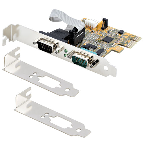 StarTech.com 2-Port PCI Express Serial Card, Dual Port PCIe to RS232 (DB9) Serial Card, 16C1050 UART, Standard or Low Profile Brackets, COM Retention, For Windows & Linux - TAA