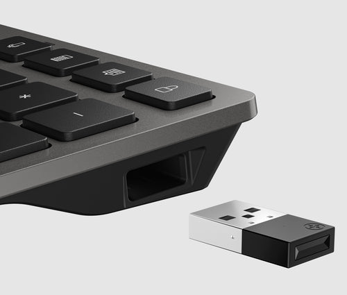HP 725 MULTI-DEVICE RCHRGBL WL KBD UNITED STATES / CANADA ENGLISH keyboard Home/Office RF Wireless + Bluetooth Black