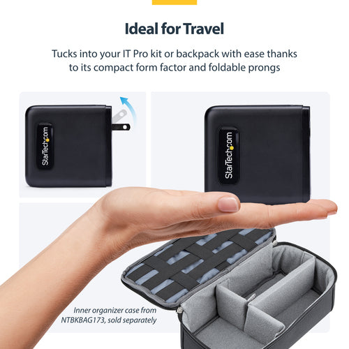 StarTech.com 100W USB-C Wall Charger, 2x USB-C/2x USB-A, Fast Charging Portable GaN Charger Power Adapter, USB Power Delivery 3.0, 6ft/1.8m Cable