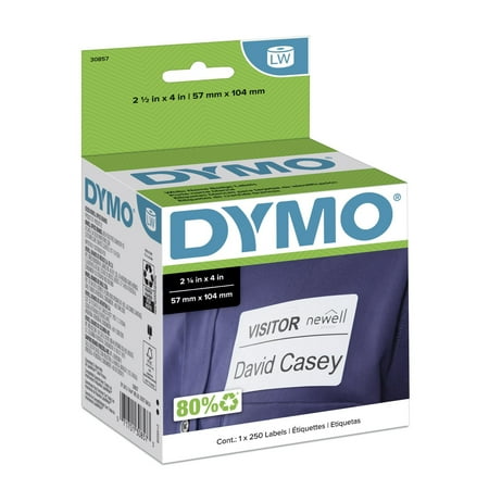 DYMO Authentic LW Name Badge Labels for LabelWriter Printers  White  2-1/4  x 4   1 Roll of 250