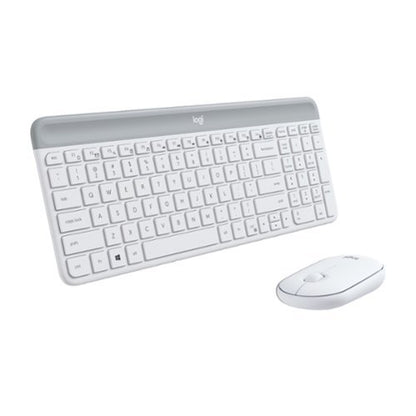 Logitech MK470 Slim Wireless Keyboard and Mouse Combo - Modern Compact Layout  Ultra Quiet  2.4 GHz USB Receiver  Off White