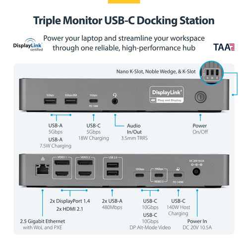 StarTech.com DK30C2DPEPRN laptop dock/port replicator Wired USB 3.2 Gen 2 (3.1 Gen 2) Type-C Grey