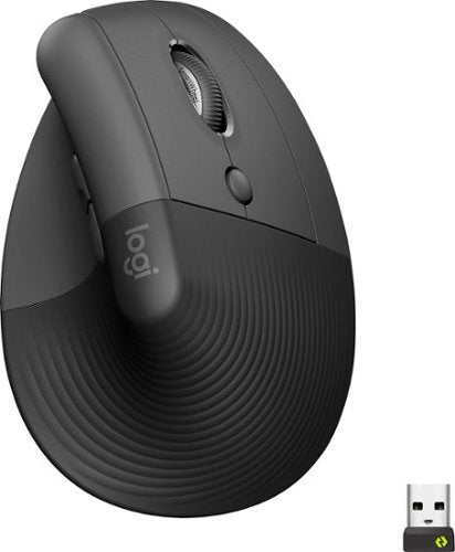 Logitech Lift Vertical Ergonomic Mouse  Wireless  Bluetooth or Logi Bolt USB Receiver  Quiet Clicks  4 Buttons  Graphite