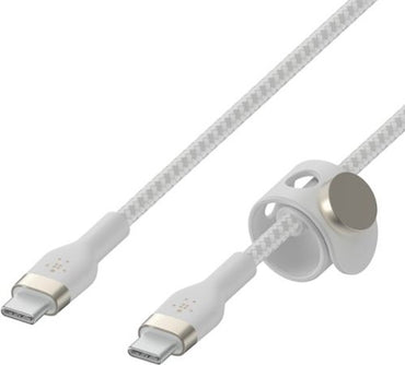 Belkin BoostCharge Pro Flex Braided USB-C to USB-C Charger Cable (2M/6.6FT)  USB-IF Fast Charging Cable for iPhone 16 Series  MacBook Pro  iPad Pro  Galaxy S25  S24  Nintendo Switch 2 & More - White