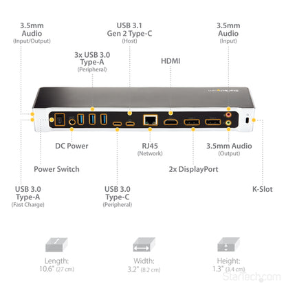 StarTech.com 4K USB-C Dock, Triple UHD 4K Monitor Docking Station, Mac & Windows, USB C to HDMI & DisplayPort, 100W Power Delivery, 5x USB 5Gbps Hub - TAA