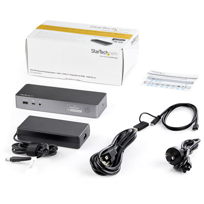 StarTech.com Universal Laptop Docking Station, Hybrid USB-C & USB-A Dock, Dual 4K DP & HDMI, 100W PD, Mac / Windows / Chrome OS, 4x USB 5Gbps Hub, GbE