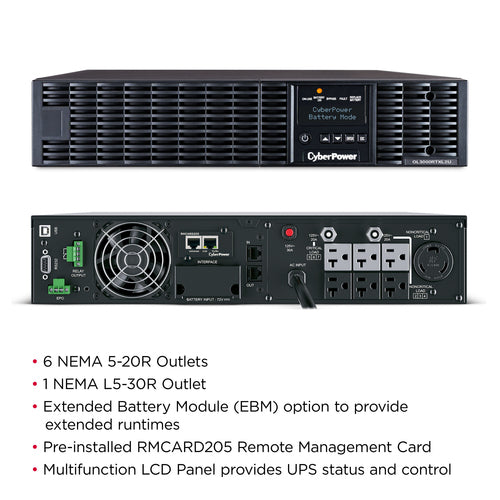 CyberPower OL3000RTXL2UN uninterruptible power supply (UPS) Double-conversion (Online) 3 kVA 2700 W 7 AC outlet(s)