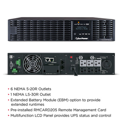 CyberPower OL3000RTXL2UN uninterruptible power supply (UPS) Double-conversion (Online) 3 kVA 2700 W 7 AC outlet(s)