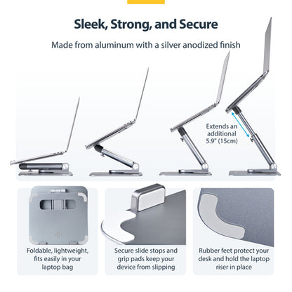 StarTech.com Telescopic Laptop Stand, 360 Swivel Base, Rotating Computer Riser for Desk, Adjustable Height and Tilt, Max 11lb/5kg, Aluminum Build, Portable Design