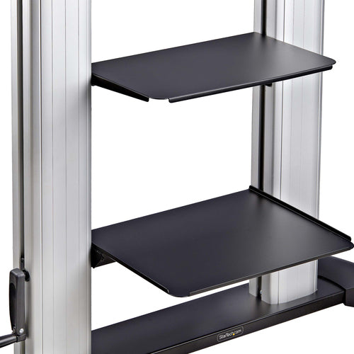 StarTech.com Rolling TV Cart/Stand On Wheels For 60-100inch Flat Screens Up To 220lb (100kg), Height Adjustment via Hand Crank, Mobile/Portable Trolley Mount