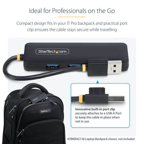 StarTech.com 4-Port USB-A Hub, 5Gbps, Bus Powered, Small Travel Mini USB Hub, Multi-Port USB 3.0 Splitter, Portable USB Hub, Overcurrent Protection (OCP)