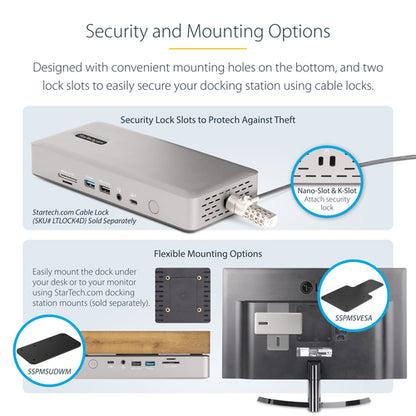 StarTech.com Universal USB4 & Thunderbolt 4 Docking Station, Quad Display on Windows, Dual Display on MacBook, HDMI DP Dock with 98W Laptop Charging