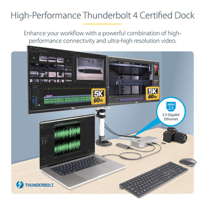 StarTech.com Universal USB4 & Thunderbolt 4 Docking Station, Quad Display on Windows, Dual Display on MacBook, HDMI DP Dock with 98W Laptop Charging