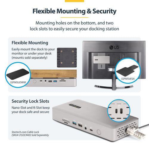 StarTech.com Universal USB4 & Thunderbolt 4 Docking Station, Quad Display on Windows, Dual Display on MacBook, HDMI DP Dock with 98W Laptop Charging