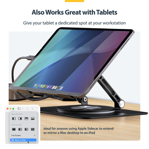 StarTech.com Rotating Laptop Stand, 360 Swivel, Ergonomic Desk Riser for Computer, Elevated Tray w/ Adjustable Tilt, Max 11lb/5kg, Aluminum Build, Portable Design