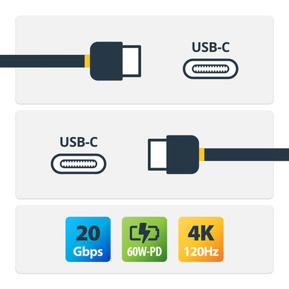 StarTech.com 10ft (3m) USB4 Cable, 20Gbps, USB-IF Certified USB-C Cable, 60W PD, 4K 120Hz DP 2.1, TPE Jacket, White USB-C Cord