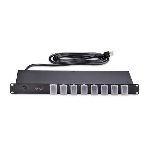 StarTech.com 8-Outlet Horizontal Rack Mount PDU, 1U Power Strip, Individual Outlet On/Off Switches w/Covers, 15A Circuit Breaker, 8ft/2.4m Cord, NEMA 5-15P/R, TAA