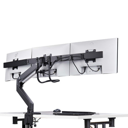 StarTech.com Crossbar Triple Monitor Desk Mount For Up To Three 27in Screens, VESA 75x75/100x100, Tool-Less Arm Adjustments, C-Clamp/Grommet, Spring-Assisted Arm