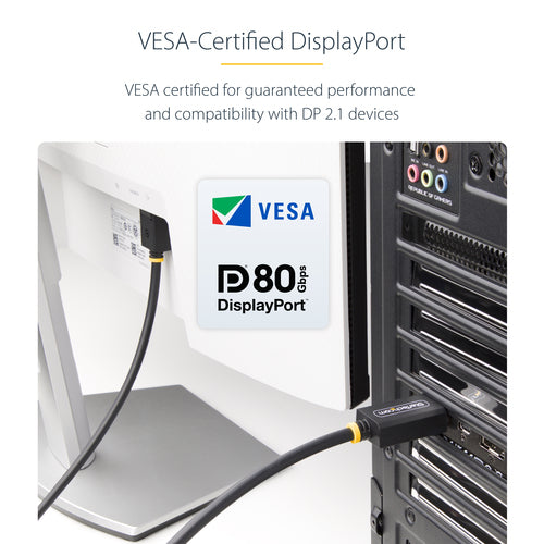 StarTech.com 3ft DisplayPort 2.1 Cable, VESA Certified DP80 DisplayPort Cable w/UHBR20/HDR/DSC 1.2a/HDCP 2.2, 16K/8K 60Hz, 4K 240Hz, 80Gbps, DP 2.1 Cable, UHD Monitor Cord, M/M