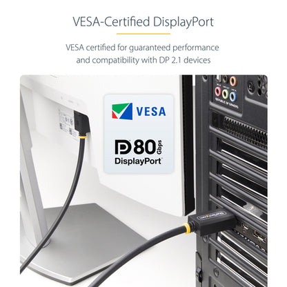 StarTech.com 3ft DisplayPort 2.1 Cable, VESA Certified DP80 DisplayPort Cable w/UHBR20/HDR/DSC 1.2a/HDCP 2.2, 16K/8K 60Hz, 4K 240Hz, 80Gbps, DP 2.1 Cable, UHD Monitor Cord, M/M
