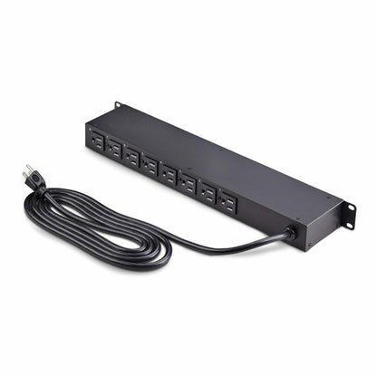 StarTech.com 8-Outlet Horizontal Rack Mount PDU, 1U Power Strip, Individual Outlet On/Off Switches w/Covers, 15A Circuit Breaker, 8ft/2.4m Cord, NEMA 5-15P/R, TAA