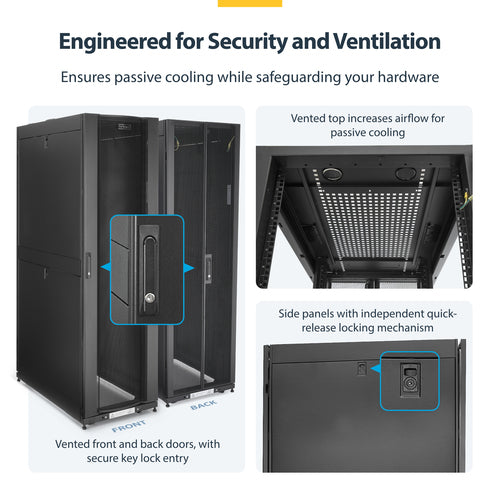 StarTech.com 42U Enterprise-Grade Server Rack Cabinet Kit, 19in Enclosed 4-Post Rack with Built-in Cable Management, 35in (89cm) Mounting Depth, 3307lb (1500kg) Capacity