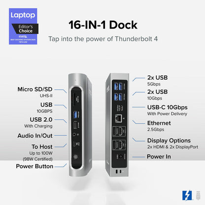 Plugable Technologies TBT4-UDZ laptop dock/port replicator Wired Thunderbolt 4 Silver