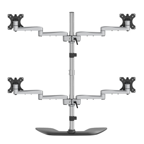 StarTech.com Desktop Quad Monitor Stand - Ergonomic VESA 4 Monitor Arm (2x2) up to 32" (17.6lb/8kg) - Free Standing Articulating Universal Pole Mount - Height Adjustable/Tilt/Swivel/Rotate - Silver