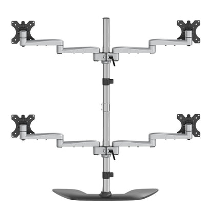 StarTech.com Desktop Quad Monitor Stand - Ergonomic VESA 4 Monitor Arm (2x2) up to 32" (17.6lb/8kg) - Free Standing Articulating Universal Pole Mount - Height Adjustable/Tilt/Swivel/Rotate - Silver