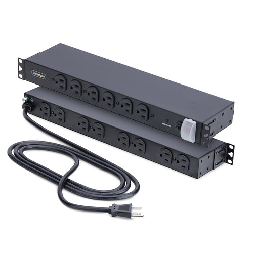 StarTech.com 14-Outlet Rackmount PDU, 1U Server Power Strip with 6x Front and 8x Rear Ports, Mounted Power Distribution Unit for 19-Inch Racks and Cabinets