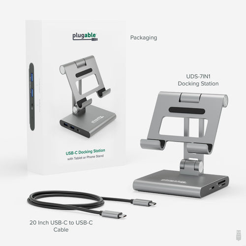 Plugable Technologies 8-in-1 USB C Hub for iPad with Stand, 100W Pass-Through Charging, USB C Docking Station for iPad, 1x HDMI, 2X USB, Audio, SD, Driverless, Compatible with Windows, iPadOS, Phones, Tablets