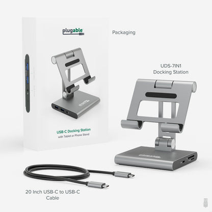 Plugable Technologies 8-in-1 USB C Hub for iPad with Stand, 100W Pass-Through Charging, USB C Docking Station for iPad, 1x HDMI, 2X USB, Audio, SD, Driverless, Compatible with Windows, iPadOS, Phones, Tablets