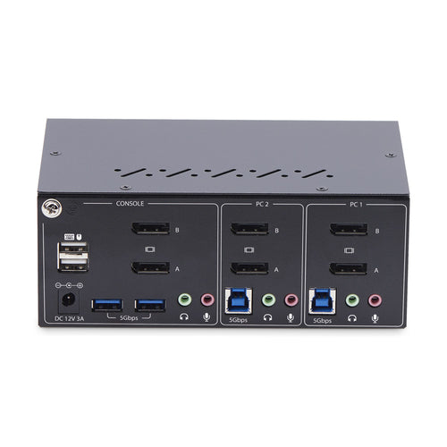 StarTech.com 2-Port Dual-Monitor DisplayPort KVM Switch, 4K 60Hz, 2x USB 5Gbps Hub Ports, 2x USB 2.0 HID Ports, Hotkey and Push-Button Switching, TAA Compliant - 3.5mm Audio, HDCP