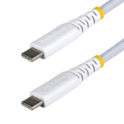 StarTech.com 6ft (1.8m) White USB-C Charging Cable, 60W (3A) PD, Dual-Layer Braided Nylon/TPE Jacket, Rugged USB C Charging Cord, USB 2.0 Laptop Charger Cable
